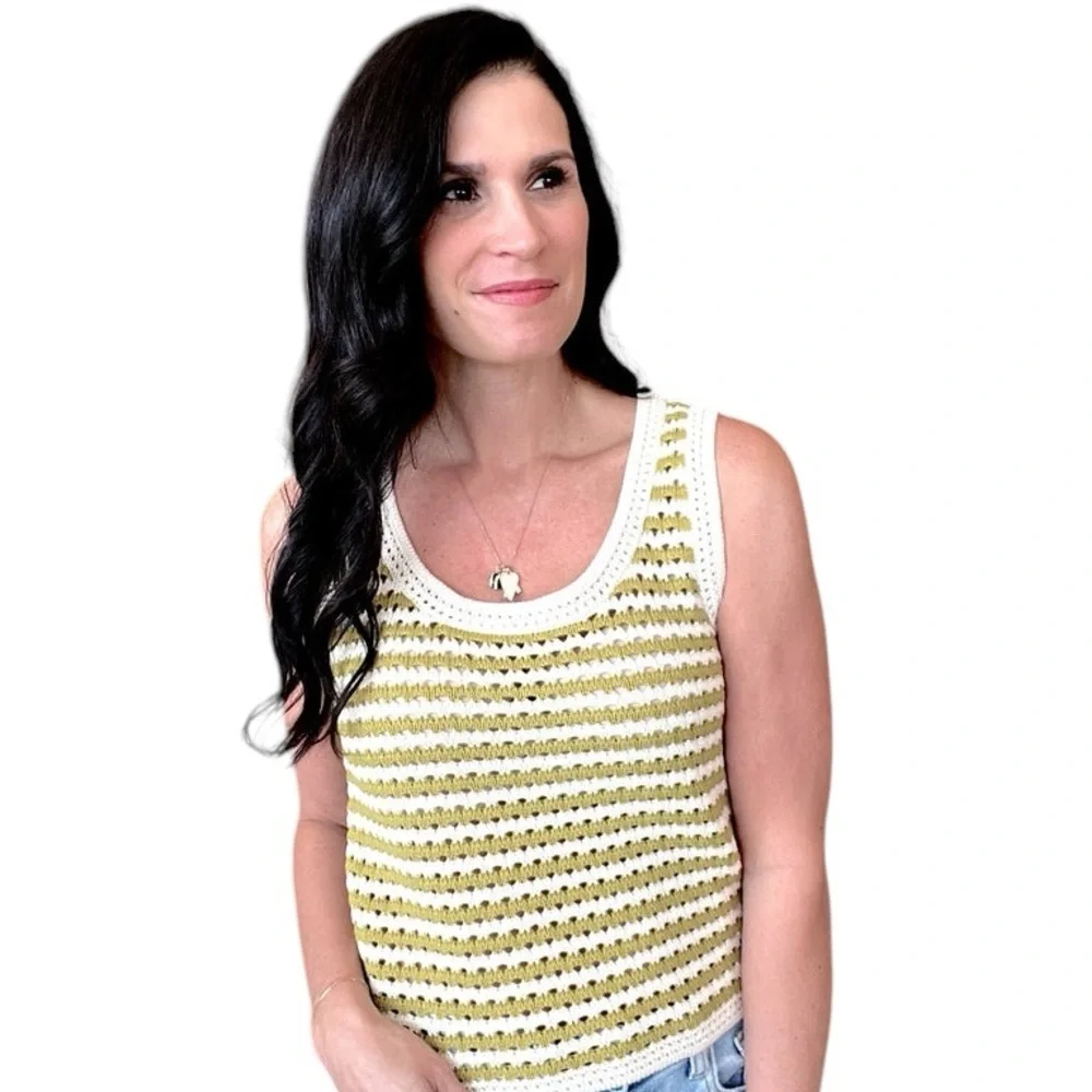 Striped Crochet Knit Tank Top in Kiwi by Blu Pepper Woman’s Small - Picture 11 of 11